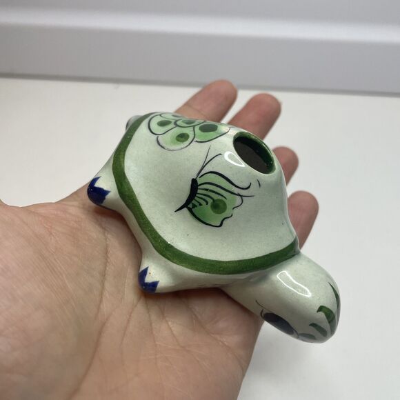 Vintage Green TONALA Pottery Turtle Artist Signed Incense Burner - Picture 3 of 9